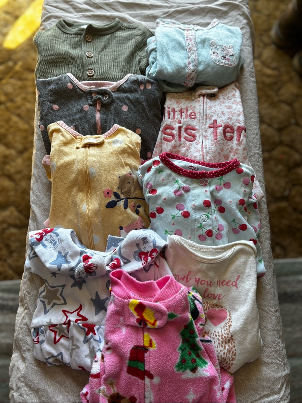 Lot of 9 cool weather onesies 0-3 mos
